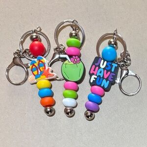 Silicone Bead Keychains - Flip Flops/Tropical/Just Have Fun - Set of 3